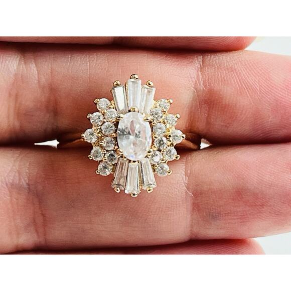 Unbranded Jewelry - Cluster Waterfall Ring Size 9 w/ Clear Rhinestones Rose Gold tone Costume Faux